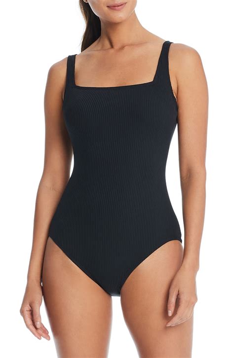 BLEU by Rod Beattie Rib Square Neck Underwire One-Piece Swimsuit