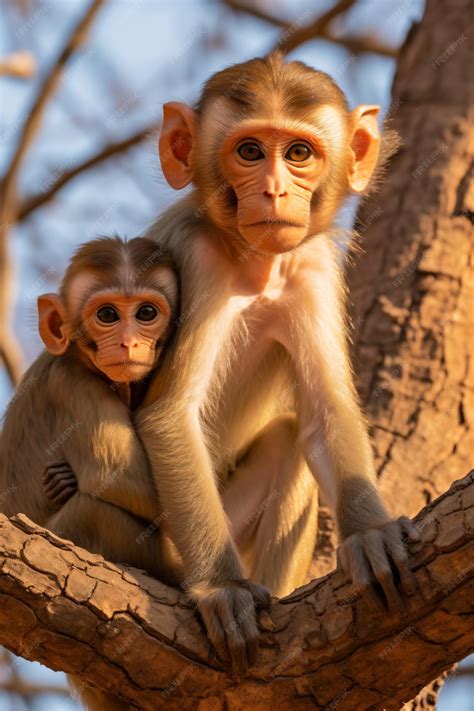 Premium AI Image | a monkey and a baby monkey sitting on a tree branch