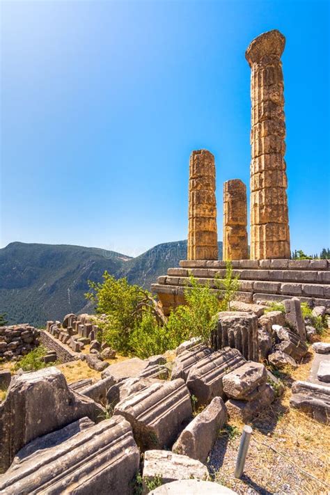 Ancient City of Delphi with Ruins of the Temple of Apollo. Stock Image ...