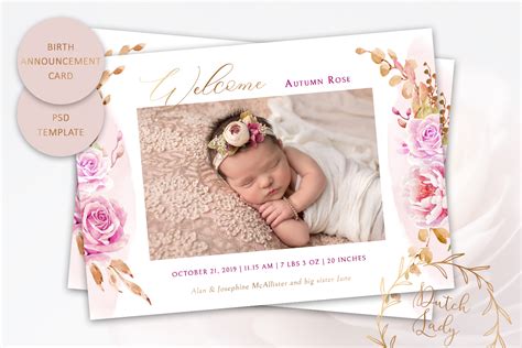 Birth Announcement Card Template #9 Graphic by daphnepopuliers · Creative Fabrica