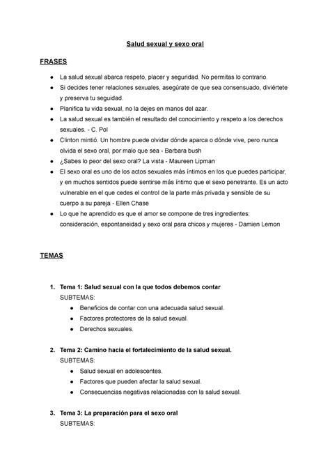 Salud sexual y sexo oral - temas - Salud sexual y sexo oral FRASES La