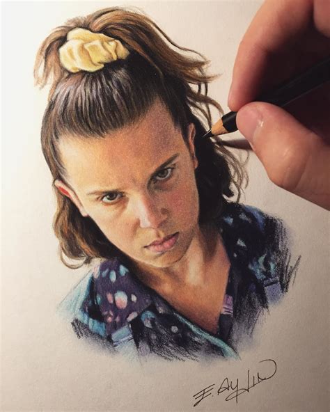 Stranger Things Eleven Hopper Drawing Coloured Pencil ...