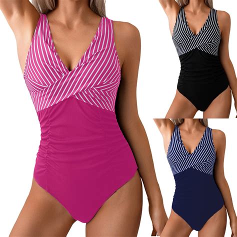Hfnxid Women's One Piece Swimsuit Trendy Color Block Patchwork Bathsuit