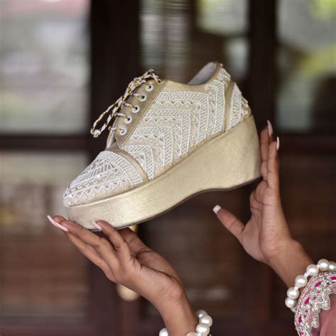 Heer Wedding Sneakers with Heels Online | White bridal wedding shoes