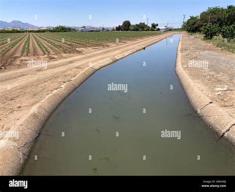 irrigation canal water flows  agriculture field stock photo alamy