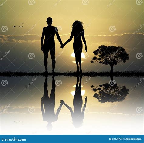 Adam and Eve in the eden stock illustration. Illustration of history