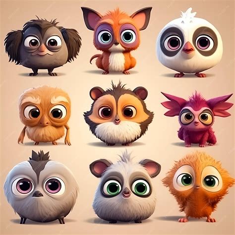 Premium AI Image | Cute animals set Cartoon animals with big eyes