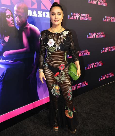 Salma Hayek poses in revealing fishnet dress at 'Magic Mike' premiere