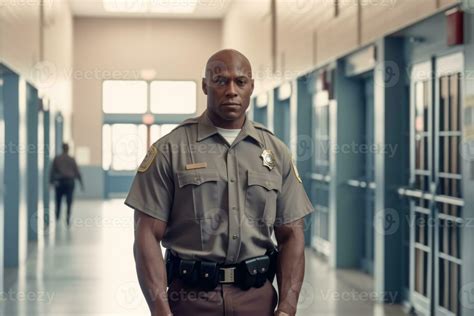 An image featuring a correctional officer in uniform, patrolling or
