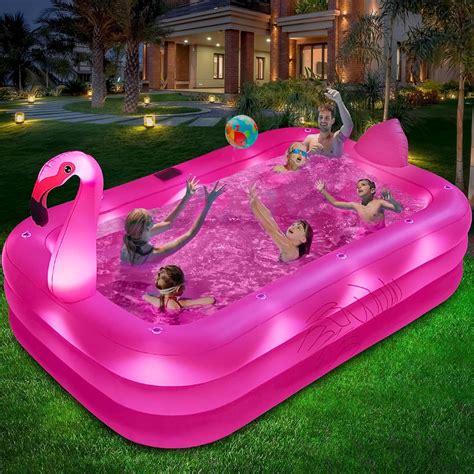 Inflatable Pool with Lights, Solar Flamingo Swimming Pool for Kids