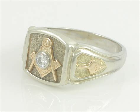 Vintage Masonic 14K White and Yellow Gold Diamond Ring, Vintage 14K .25