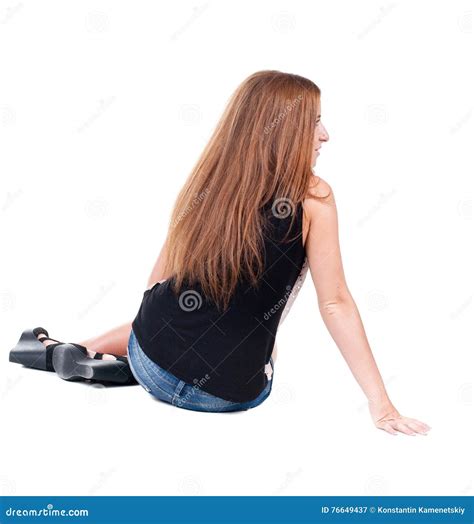 Back View Beautiful Young Woman Sitting on Floor Stock Image - Image of