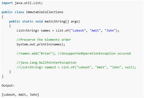 immutable collections  factory methods  java