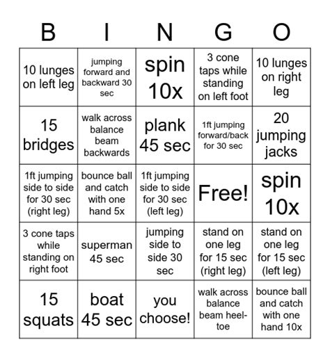 physical therapy bingo bingo card