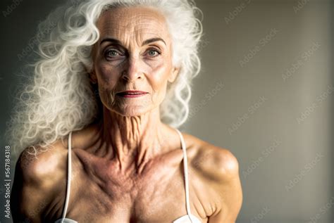 Attractive 65 year old senior woman, making up and posing, isolated on ...