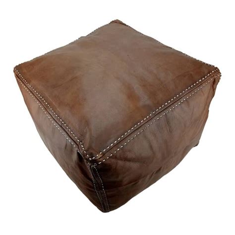 Moroccan Square Black Leather Pouf | Marrakeche Crafts