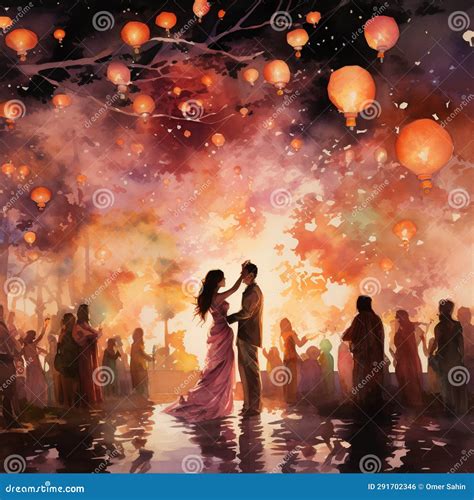 Enchanting Watercolor Painting of a Multicultural Ceremony Stock