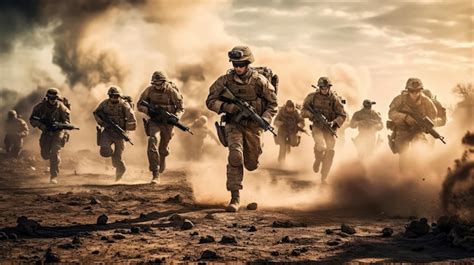 Premium AI Image | War battlefield scene with soldier going to war with ...