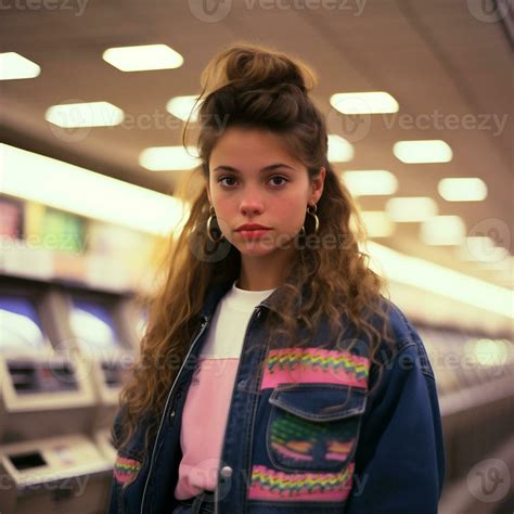 Generative AI, teen portrait in style 90s or 80s, retro fashion