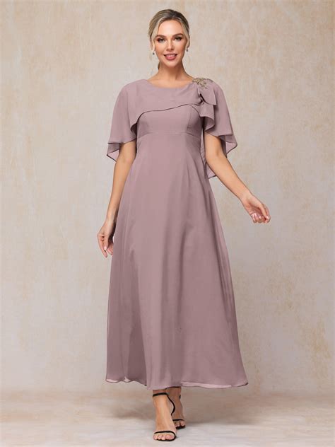 Short Sleeves Ankle Length Chiffon Mother Of The Bride Dress - Vintage