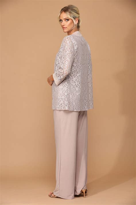 Silver Long Formal Mother of the Bride Jacket Pant Suit - Mother of the