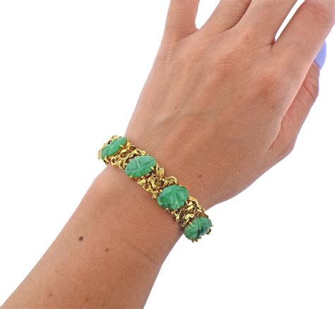 Carved Jade Gold Bracelet For Sale at 1stDibs | gold jade bracelet