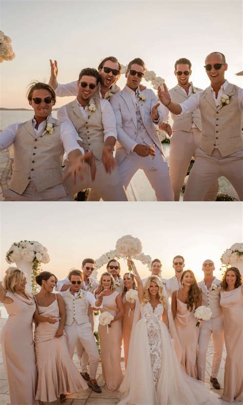 #beach wedding inspo bridesmaid dresses | Groomsmen attire beach