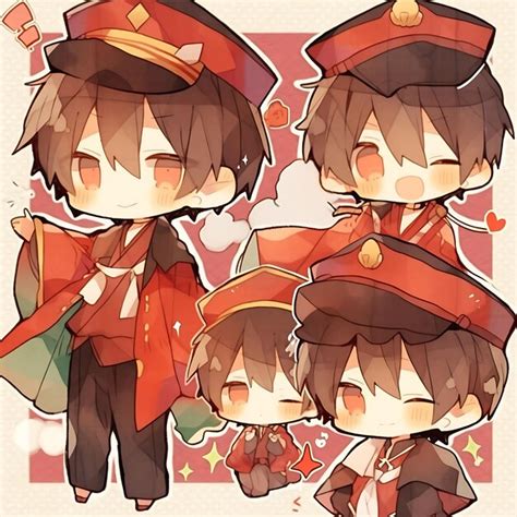 colorful male chibi kawaii chinese hanfu rich reds tasseled hat turrn