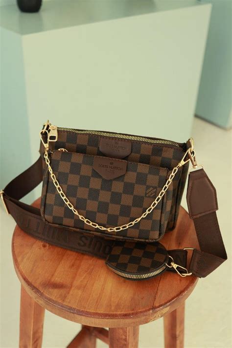 Женская Сумка Клатч Луи Витон Louis Vuitton 3в1 Корычневая Клетка ...