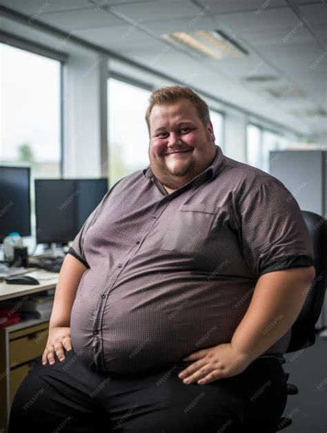 Premium AI Image | a fat man sitting on a chair in an office