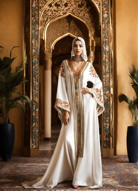 Lexica - Beautiful morrocan women wearing morrocan kaftan white , haute