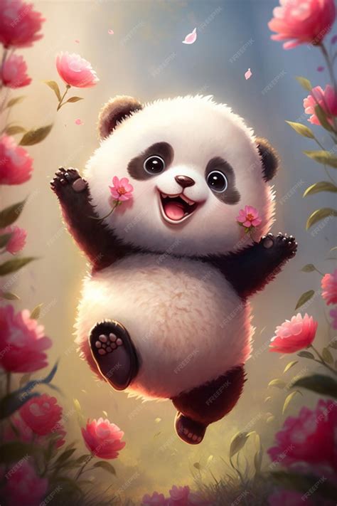 Premium Photo | Panda bear cub cubby is hanging from a tree branch generative ai