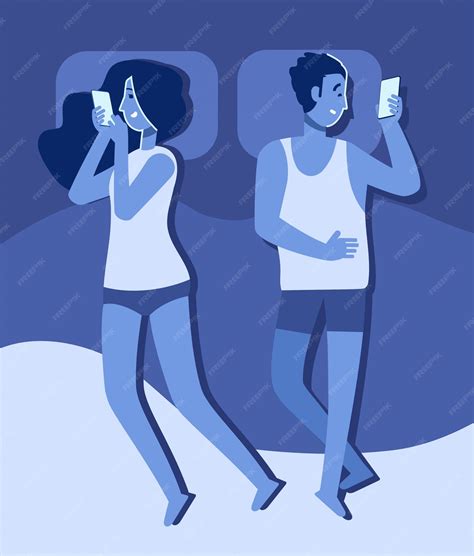 Premium Vector | Couple in bed with smartphones. Man and woman lying