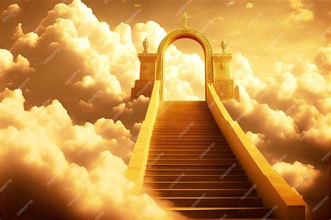 premium photo long stairway  heaven  golden clouds