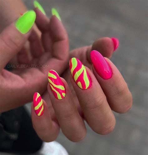 25 August Nail Ideas in 2022 — Bright Pink and Green Nails