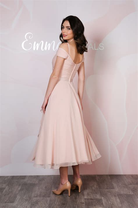 Narrowly Pleated Chiffon Tea-Length Dress - Emma Bridals
