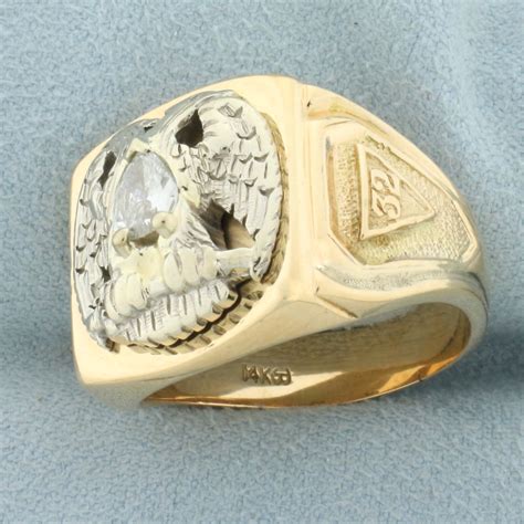 Diamond Mason 32nd Degree Scottish Rite Ring in 14k Yellow Gold