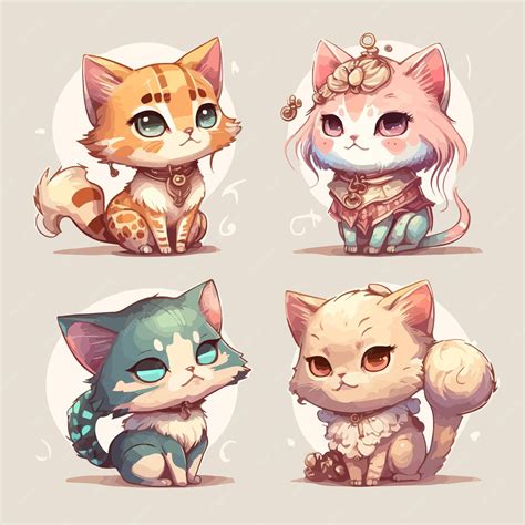 premium vector chibi cat characters illustration