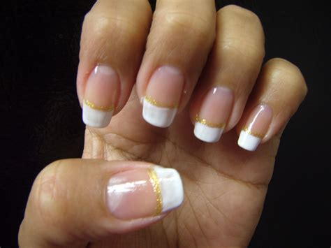 white french tip nail, gold stripe L.A. Colors- french manicure & Art