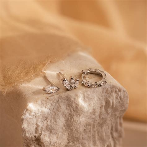 Dainty Marquise Diamond Studs & Huggie Earrings Set | Caitlyn Minimalist