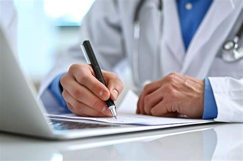 doctor writing  medical form  clinic premium ai generated image