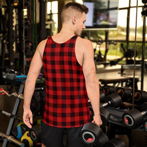 red buffalo plaid mens tank top   print sleeveless shirt