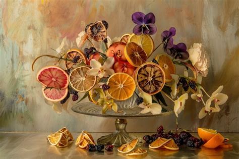 Free Photo | Decorative arrangement with dried fruits and flowers