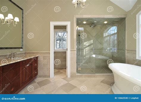 Master Bath with Freestanding Tub Stock Photo - Image of architecture ...