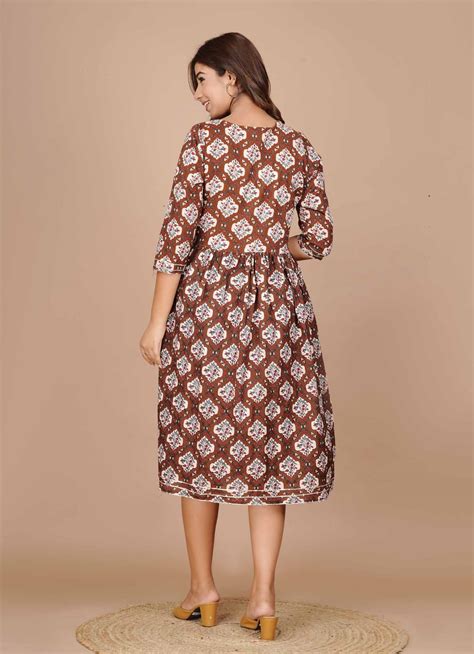 Sanguine Brown One Piece Cotton Dress - Raworiya