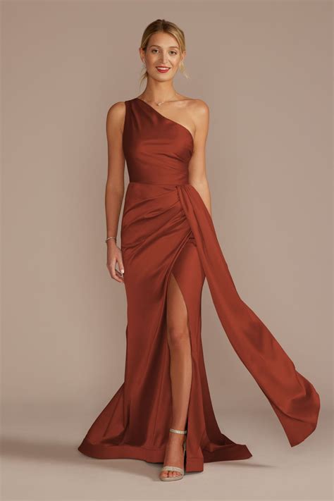 One-Shoulder Stretch Satin Bridesmaid Dress | David's Bridal