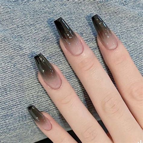 black ombre gradient nails stylish black press  nails handmade fake