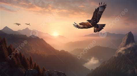 eagle flying  mountain scenery  sunset background fly high