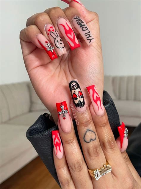 Bad Bunny Nails | Bad nails, Halloween acrylic nails, Acrylic nails ...