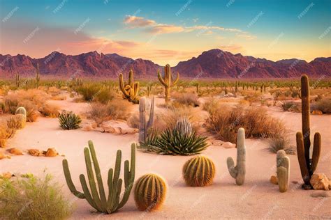 Premium Photo | The arid landscape of the hot sahara desert cacti and sand with dunes the nature ...